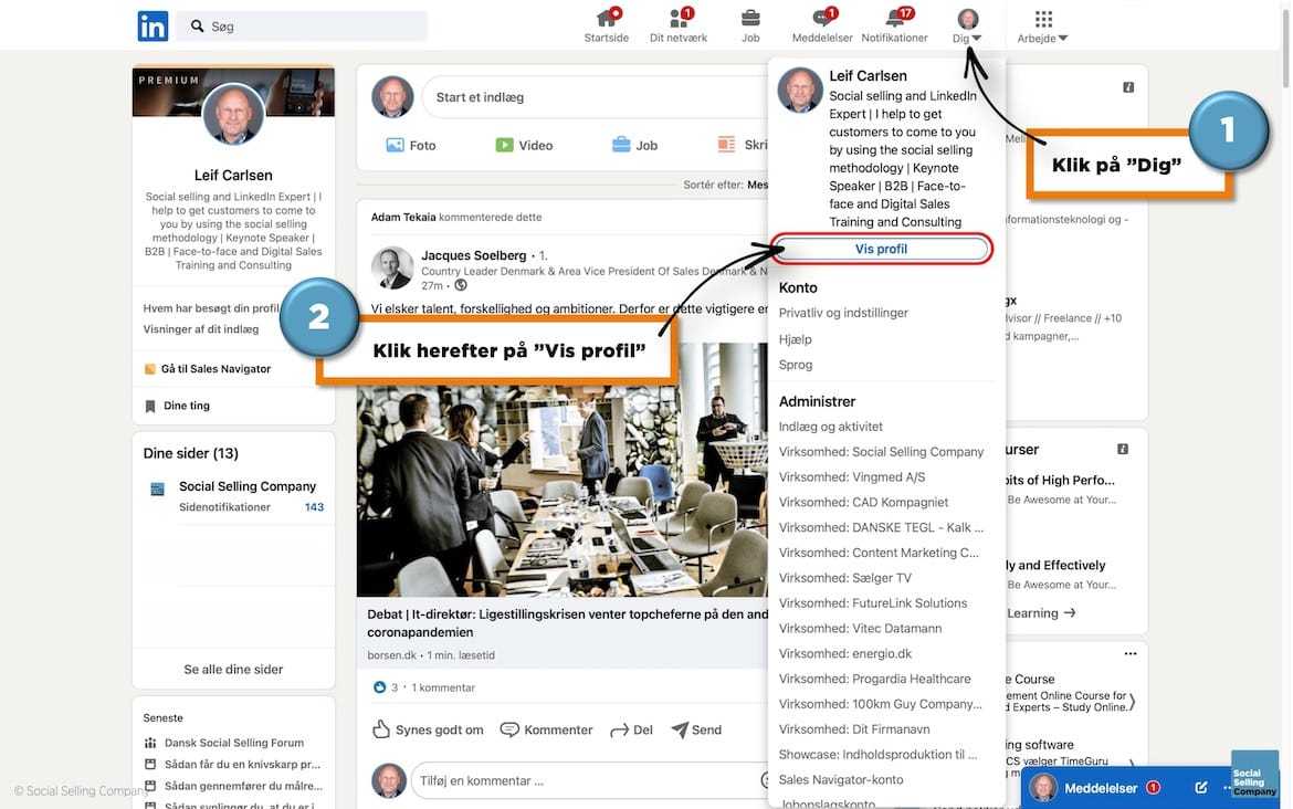 Visuel guide, der viser dig, hvordan du får et overblik over dine LinkedIn anbefalinger