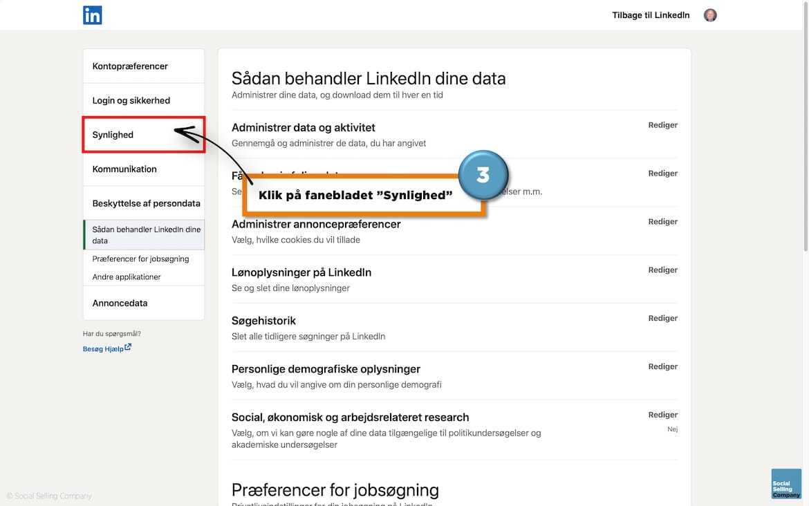 Visuel guide, der viser hvordan du tilpasser indstillingerne når du er færdig med at opdatere din LinkedIn profil