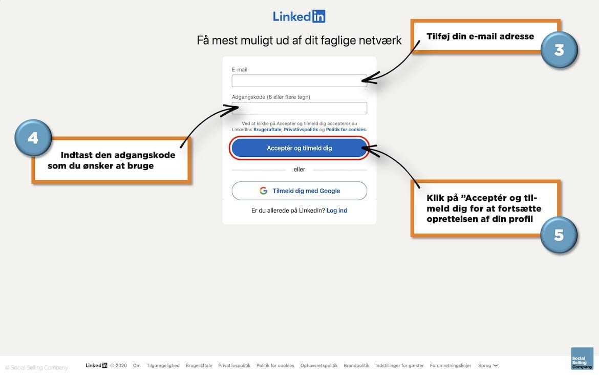 Visuel guide som viser hvordan du opretter en LinkedIn profil på under 6 minutter