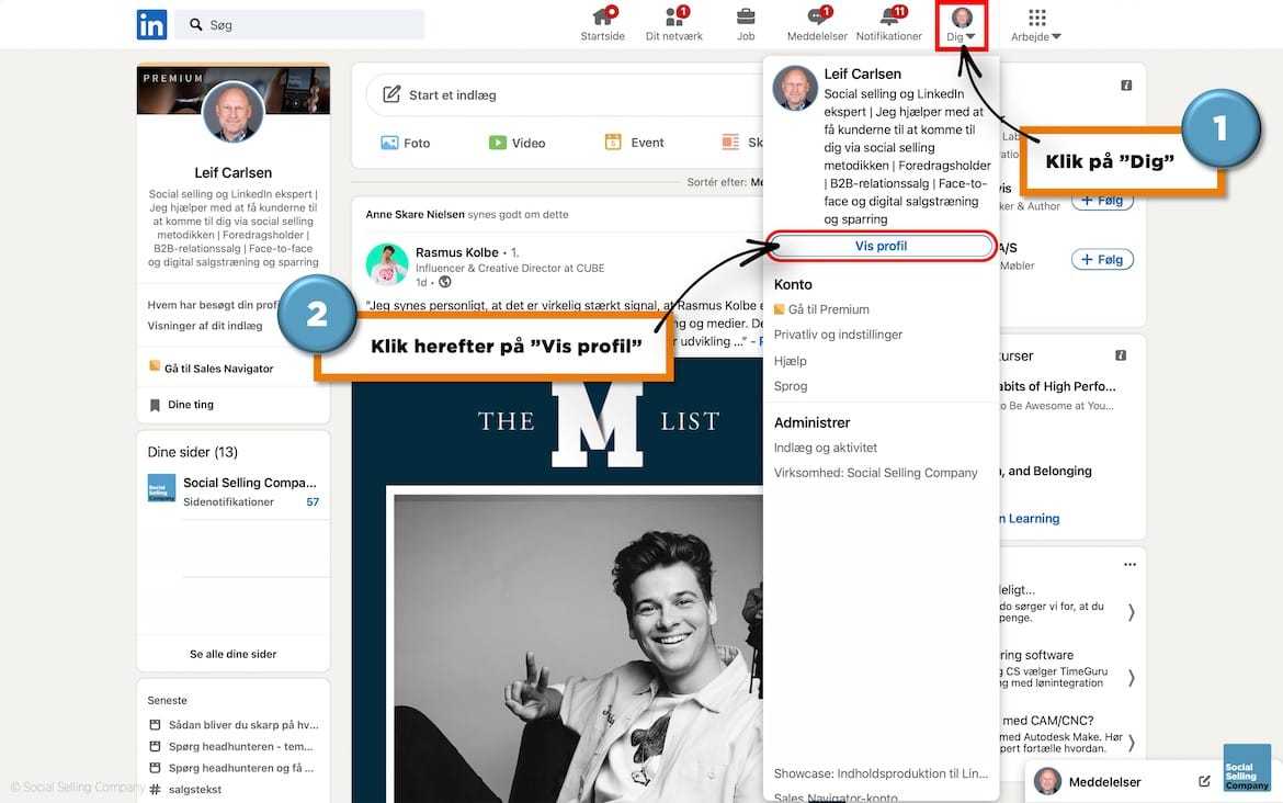 Visuel guide, der viser hvordan du retter i branchekoden på din LinkedIn profil