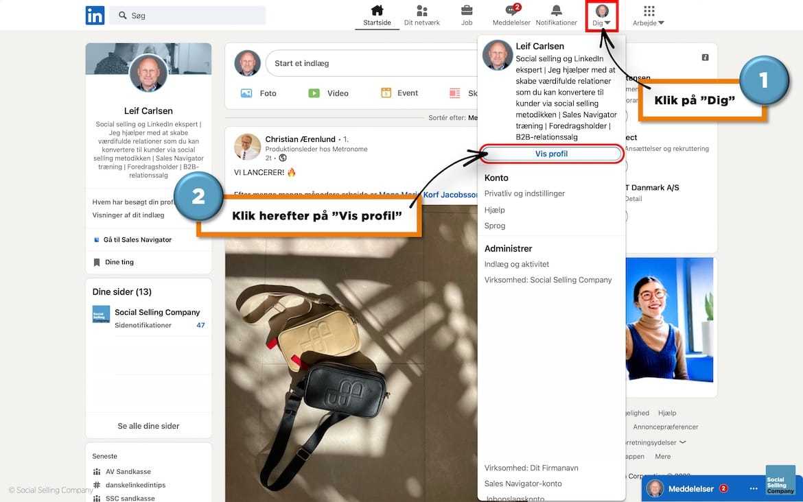 Visuel guide, der viser hvordan du tilføjer en stilling til din LinkedIn profil