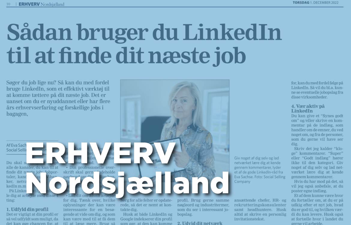 ERHVERV Nordsjælland klumme skrevet af LinkedIn ekspert Eva Sachse og handler om, hvordan du kan bruge LinkedIn til at søge job med