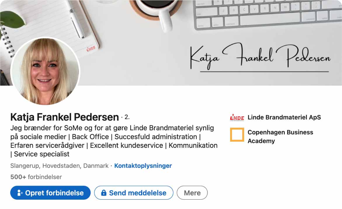 Eksempel på LinkedIn profil: Katja Frankel Pedersen