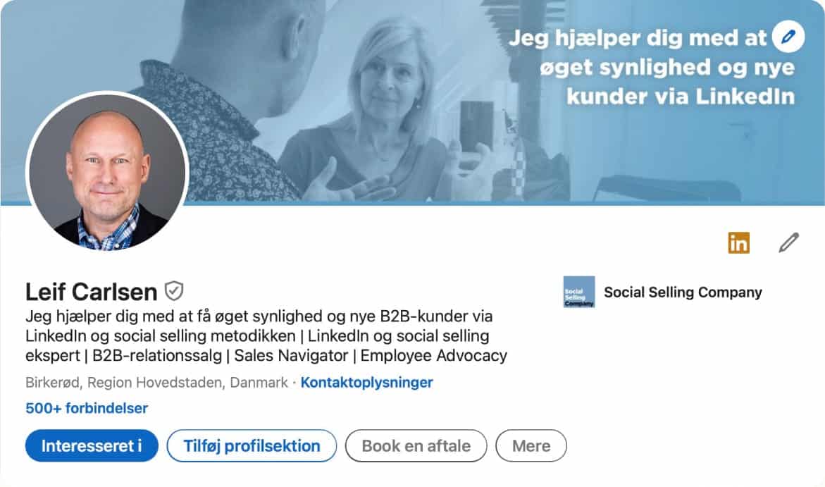 LinkedIn profileksempel på Leif Carlsen fra Social Selling Company