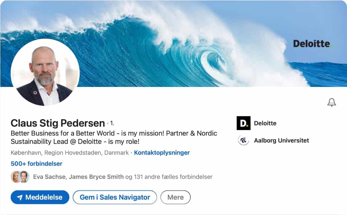 Eksempel på LinkedIn profileksempel: Claus Stig Pedersen, Deloitte