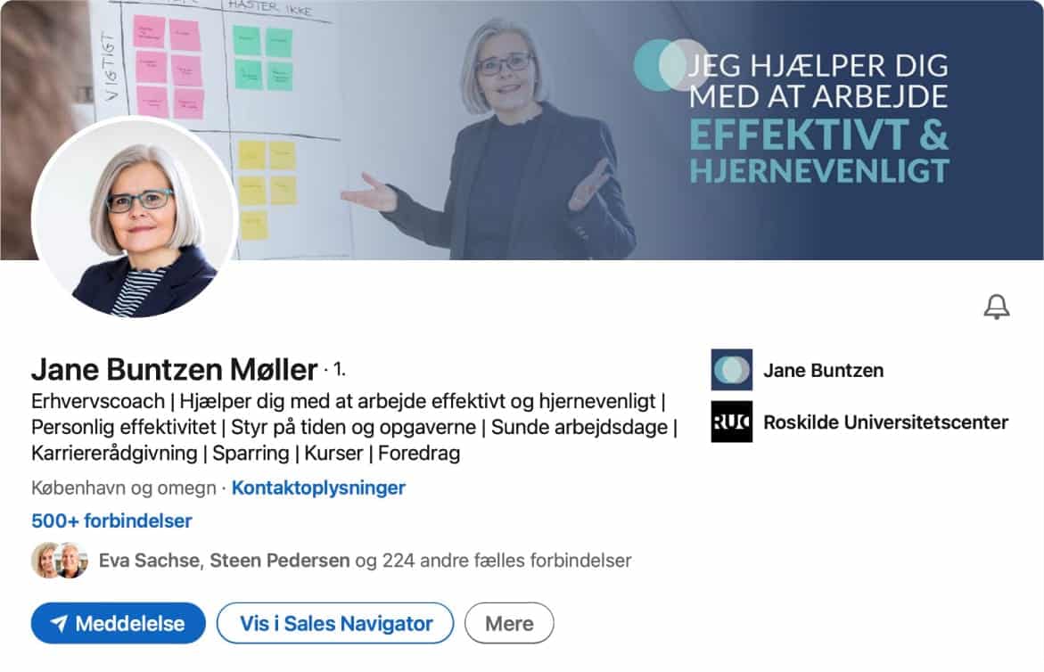 Eksempel på LinkedIn profil: Jane Buntzen Møller
