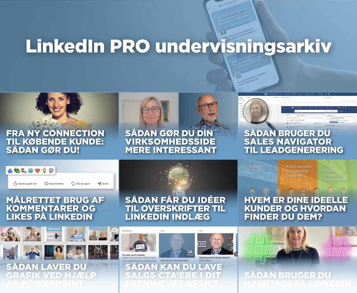 Her finder du link til et overblik over de forskellige LinkedIn PRO live undervisninger