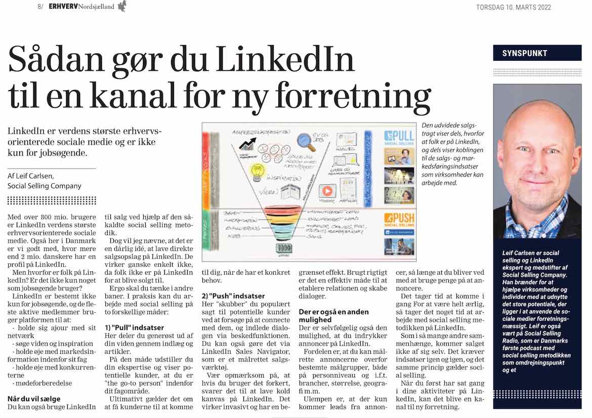 Artikel om "Sådan gør du LinkedIn til en kanal for ny forretning" med LinkedIn ekspert Leif Carlsen fra Social Selling Company