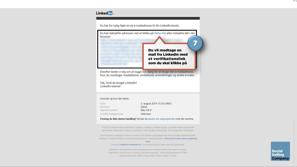 Guide som viser hvordan du tilføjer en ny e-mail adresse til din profil